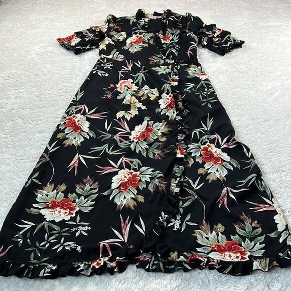 Yu & Me Paris floral print ruffled wrap maxi dress, size L - Picture 3 of 9